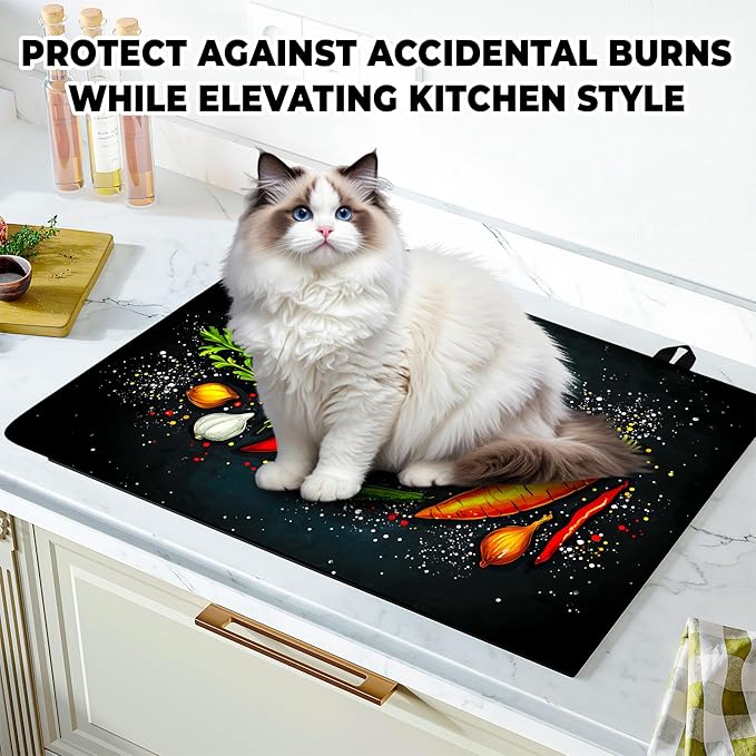 Stove Top Cover Flower Gas Stove Top Cover for Home Decoration Kitchen Pad Non-Stick Washable Cooktop Covers Countertop Protector Keep Stove Clean (Vegetable, 28L"x20W")