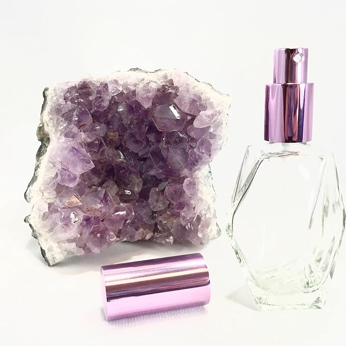 Luxury Clear Glass Diamond Shaped 60 ml. (2oz.) Spray Perfume Bottle. Fine Mist Purple Perfume Cologne Atomizer for Essential Oil Aromatherapy Perfume Cologne Refillable (2 oz. 288 Bottles, Purple)