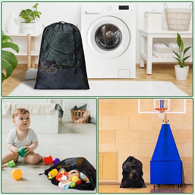 2 Pack Mesh XL Laundry Bags,Machine Washable Dirty Clothes Organizer with Drawstring and ID Tag, Large Laundry Hamper Liner Enough to Laundry Essentials for Travel, Sports(24"x 36",White)