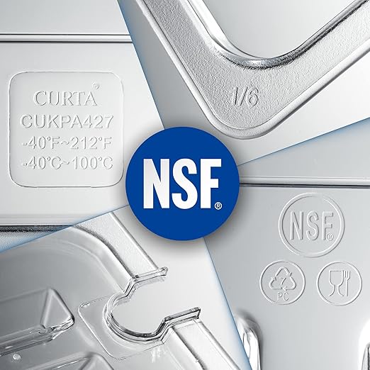 CURTA 6 Pack NSF Notched Food Pan Cover, 1/4 Size Clear Polycarbonate Lid with Handle for Commercial Food Pan, Dishwasher & Freezer Safe Plastic Clear