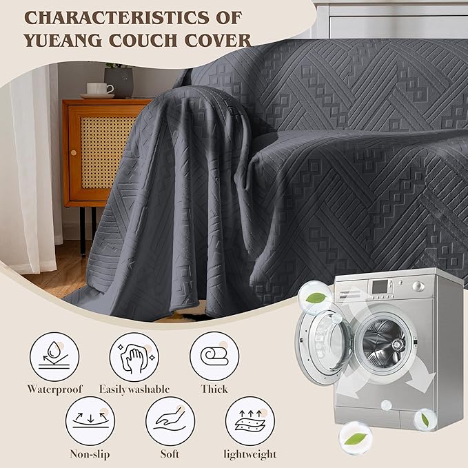 Waterproof Sofa Covers, Reversible, Pet-Friendly, Washable and Anti-Slip, Anti-Scratch Couch Cover with 3 Cushions, Sofa Slipcovers for Dogs and Cats (71×134in/Dark Grey)