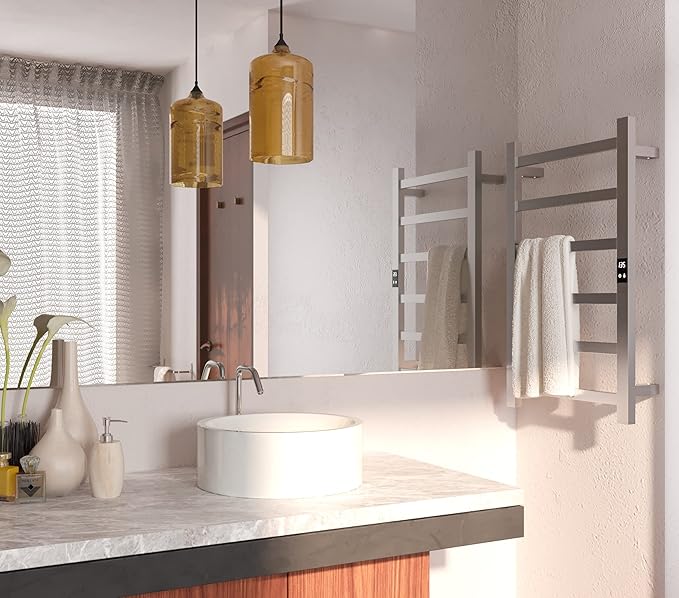 Electric Towel Warmer | Super Thin | with Timer & Temperature Multi-Level Adjustments | Hardwired & Plug-in | 6 Bar Polished Finish