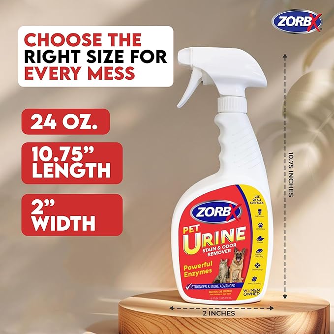 ZORBX Pet Urine Stain & Odor Remover 24oz - Enzyme Odor Destroyer for Carpets & Floors