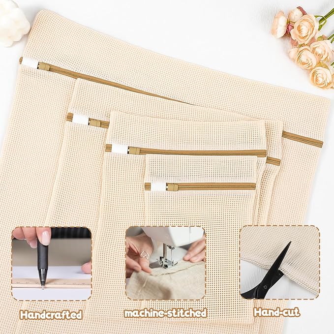 Cotton Mesh Laundry Bags, 4 PCS Delicate Laundry Bag 26"x 20", 20"x16", 16"x12", 12"x8" Garment Bag with Sturdy Zipper for Washing Machine, Lingerie, Clothes, Pants, Shoes