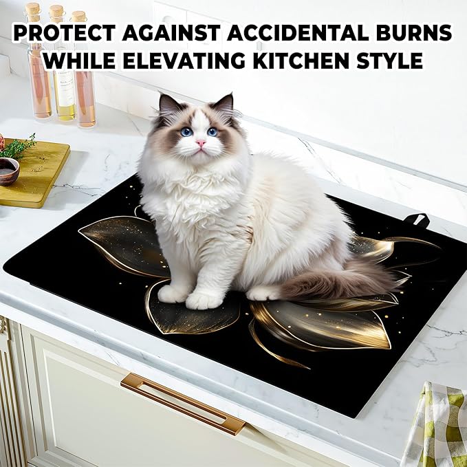 Stove Top Cover Flower Gas Stove Top Cover for Home Decoration Kitchen Pad Non-Stick Washable Cooktop Covers Countertop Protector Keep Stove Clean (Lotus, 28L"x20W")