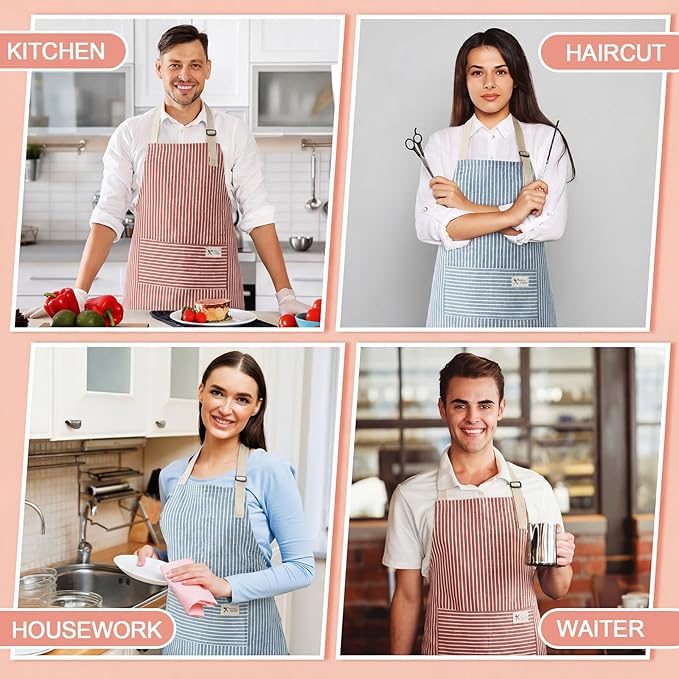 Janmercy 24 Pcs Aprons for Women Men with 2 Pockets Linen Cooking Kitchen Apron Adjustable Bib Chef Apron Bulk Aprons Unisex