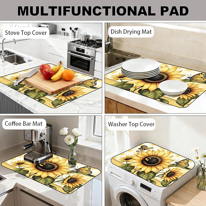 Glass Stove Top Covers for Electric Stove, Heat Resistant Counter Protector Mat, Non Slip Waterproof Surface Cover for Kitchen Counter and Cooktop (Sunflower Check, 28"L x 20"W)