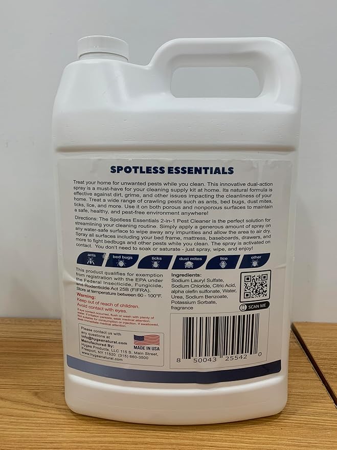Spotless Essentials-Indoor Pest Control & Surface Cleaner for Home Concentrated Gallon-Eliminates Ant, Dust Mite, Bed Bug, Flea, Bug - Pet and Family Friendly- Laundry Fresh Scent-Makes 16 Gallons
