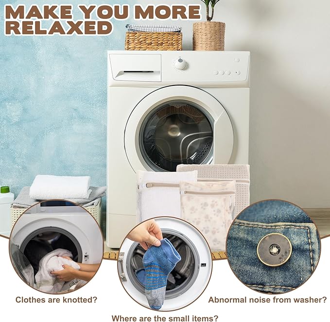 3 Pcs Cotton Mesh Laundry Bag, Sturdy Zipper Lingerie Bags for Washing Delicates, Breathable Durable Cotton Garment Bag for Washing Machine Lingerie Clothes Pants Shoes & Socks