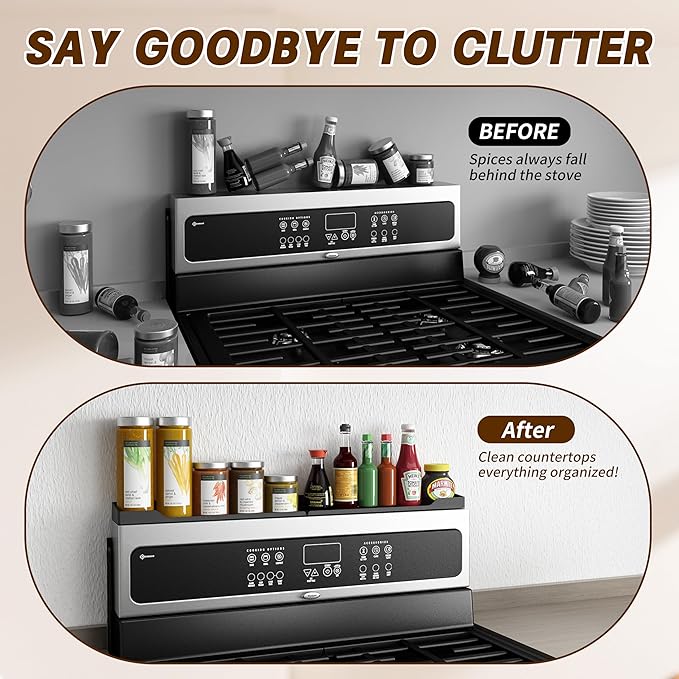Stainless Steel Stove Gap Covers (2 Pack), Stove Gap Filler and Silicone Stove Top Shelf 30 Inch Magnetic (1 Pack), Easy Clean Heat Resistant Kitchen Bundle