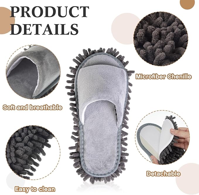 HooLing 10 Pairs Unisex Microfiber Mop Slippers for Floor Cleaning Washable Detachable House Mop Shoes Indoor Dirt Dusting Mopping Slippers for Women Men Home Office Kitchen, 4 Colors (Large)