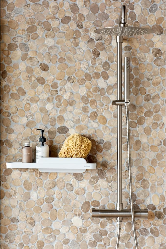 Brabantia MindSet Wall-Mounted Shower Shelf & Squeegee (Mineral Fresh White) Shower Soap, Shampoo Holder + Glass Cleaner (2.9 x 16.5 x 3.5)