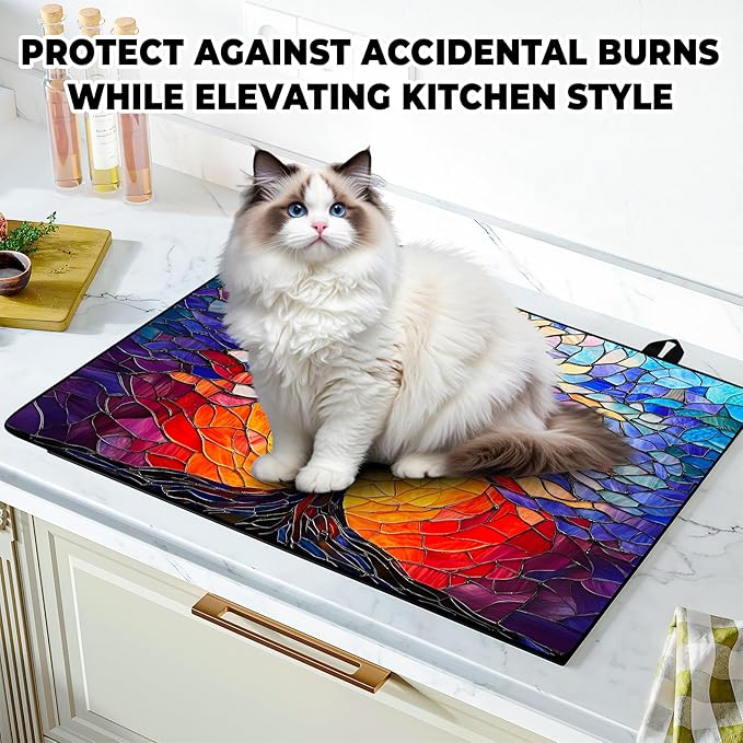 Stove Top Cover Retro Flower Gas Stove Top Cover for Home Decoration Kitchen Pad Non-Stick Washable Cooktop Covers Countertop Protector Keep Stove Clean 28"x20" (Tree of Life-2)