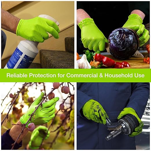 1st Choice 6 mil Green Gloves, Disposable, Latex Free, Raised Diamond Grip, Mechanic Glove for Men, XLarge, 2 Boxes of 100