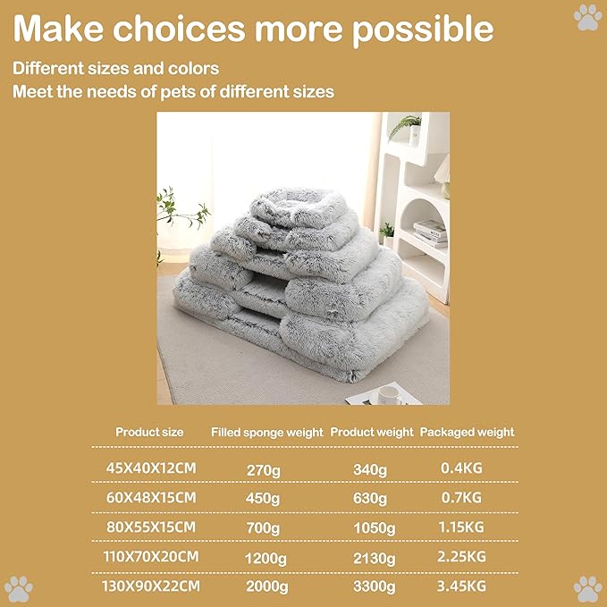 Orthopedic Dog Bed for XXL Dogs - Washable Memory Foam Pet Sofa, Fluffy Plush Rectangular Bed, Waterproof Anti-Anxiety Couch, Light Gray, XXL