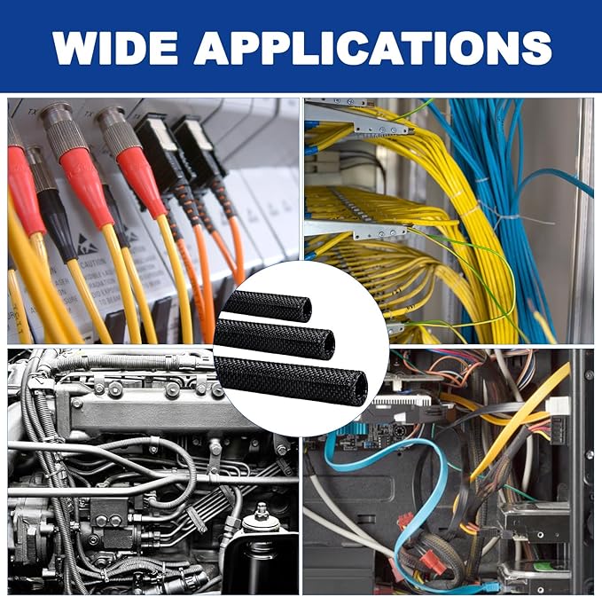 Split-Sleeve Wire Loom for High-Temperature Automotive Harness and Home Cable Management, 25ft - 4/5 inch Braided Cable Management Sleeve Cord Protector, Self-Wrapping Split Wire Loom