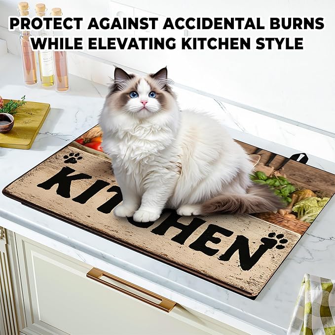 Stove Top Cover Retro Flower Gas Stove Top Cover for Home Decoration Kitchen Pad Non-Stick Washable Cooktop Covers Countertop Protector Keep Stove Clean 28"x20" (Kitchen cat)