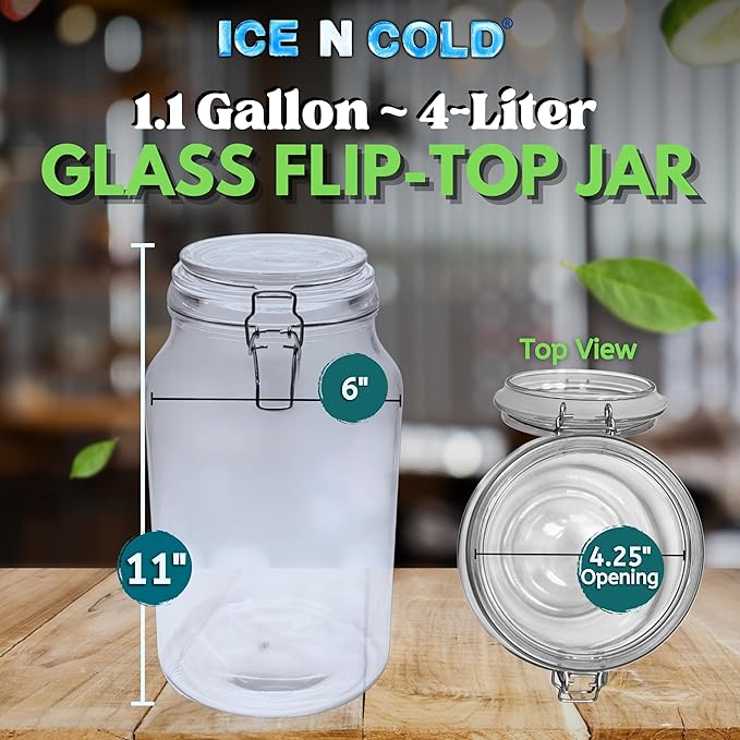 Airtight Glass Storage Jars with Clamp Lid β Food Storage Containers with Rubber Gasket Seal β Pantry & Kitchen Canisters for Dry Goods, Coffee, Sugar, Pasta β 0.4L to 4L Sizes (1, 135oz | 4L)