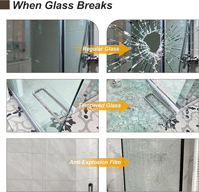 Frameless Shower Door,Single Sliding Glass Shower Door with Nano Coating & Safety Film, Adjustable 55"-60" W x 72" H, Brushed Gold,1/4" (6mm) SGCC Tempered Glass