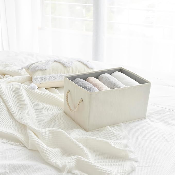 2 Pack Large Storage Baskets for Shelves | Fabric Closet Organizers and Storage Bins with Handles Home Organization | Decorative Collapsible Baskets for Organizing Clothes 14.7"x 10.24"x 8.27"
