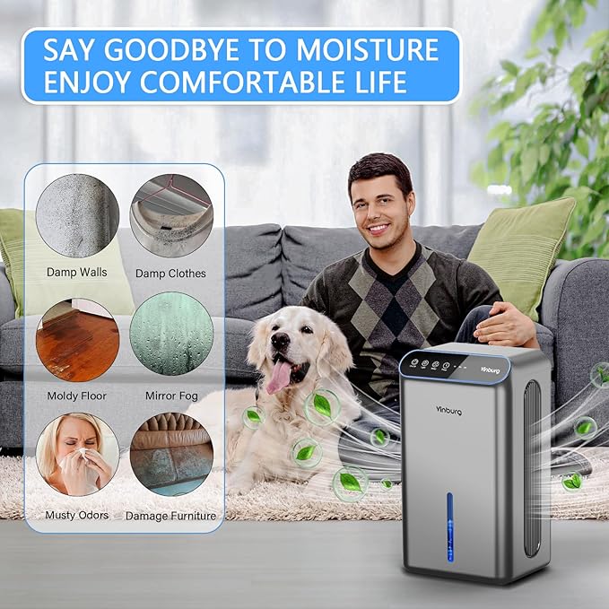 Dehumidifier for Basement (85 OZ, 800 sq ft) Quiet Dehumidifiers for Home, Auto Shut-Off, Sleep Mode, 3 Gear Timer(8H,16H,24H), Small Dehumidifier for Bedroom, Bathroom with Drain Hose (Shadow Silver)