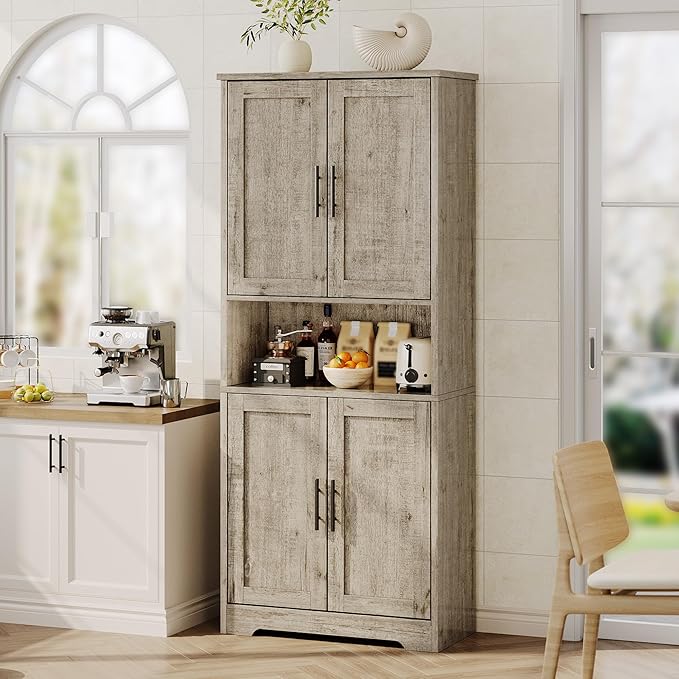 IDEALHOUSE Pantry Cabinet,70" Tall Kitchen Pantry Cabinet with Doors and Adjustable Shelves, Freestanding Cupboard, Tall Storage Cabinet for Bathroom, Dining Room, Living Room,Gray