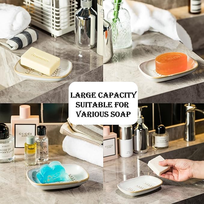 Soap Dish Bar Cleaner Dish for Shower and Spoon Rest for Stove Top, Beige