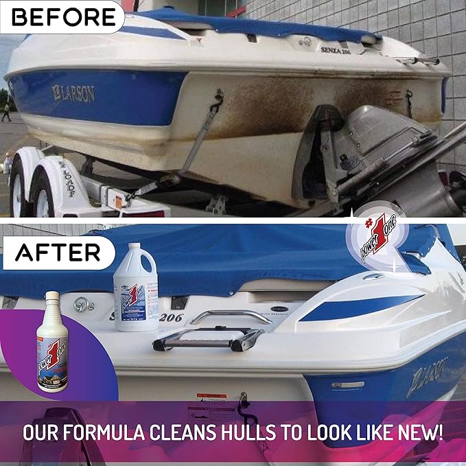 Boat Hull Cleaner for Fiberglass & Gel Coat - Removes Waterline Stains, Rust & Marine Mineral Buildup - Professional Marine-Grade Formula - Made in the USA