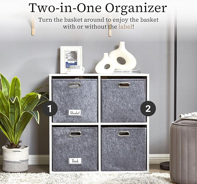 DECOMOMO Felt Storage Bins, 11 inch Cube Storage Bin with Labels for Shelves Kallax (Cube 11" / 6pcs, Dark Grey)