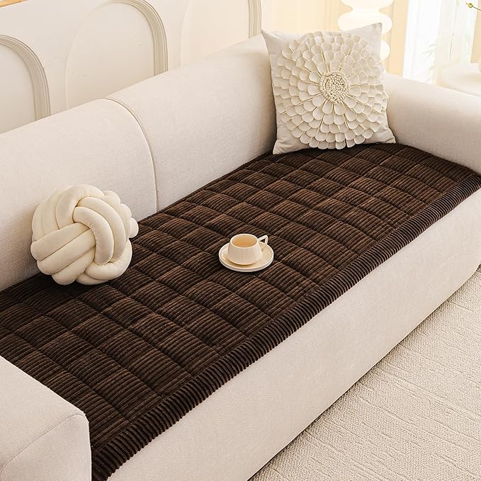 MEETSKY Couch Cover for 2 Cushion Couch Sofa, Non-Slip Couch Cover for Dog Washable Sofa Protector Pet Friendly Dog Mats for Couches Soft Furniture Covers, 27.6" x 70.9", Chocolate