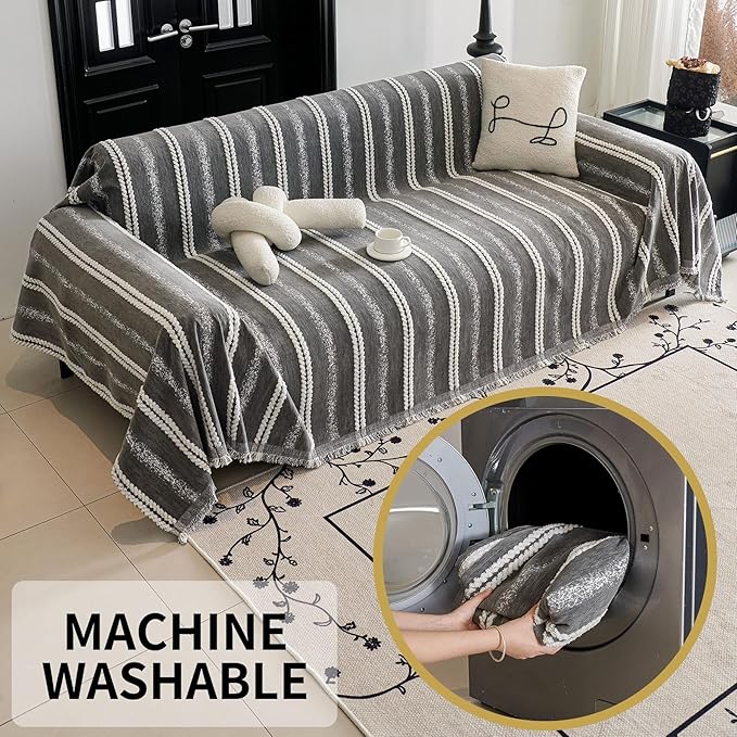 HAOMAIJIA Non Slip Couch Cover Sofa Covers for 3 Cushion Couch Washable sectional Couch Covers for Dogs pet Furniture Protector Couch Cover Blanket for Living Room (TM-Grey, 71"x118")