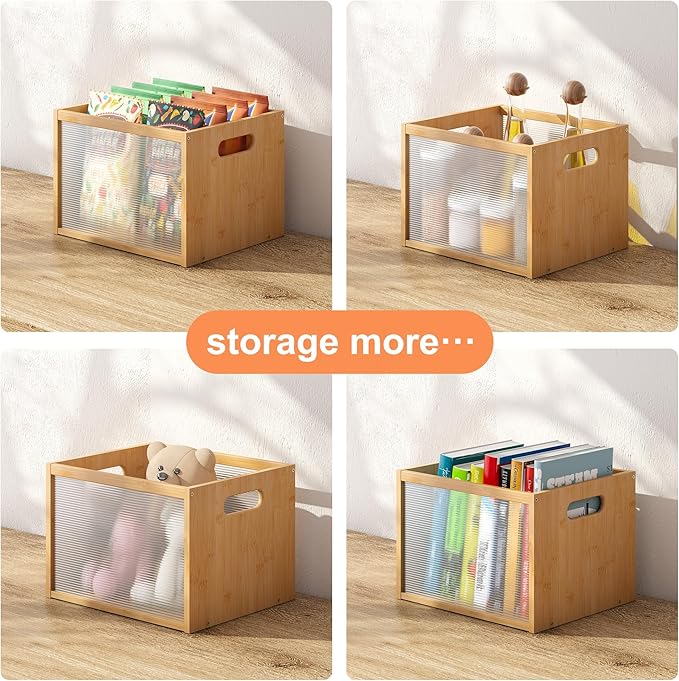 GHWIE Record Storage Holder LP Record Storage ,Visible Record Holder Crate with Handle,Great for Storing Vinyl Records/Albums, Folders, Books, Toys and Clothes