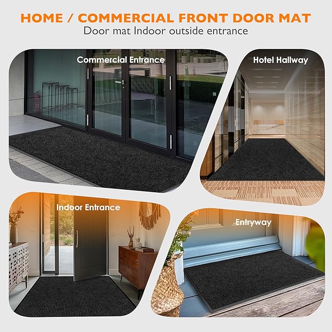 Custom Size Extra Large Front Door Mat, 4FT x 49FT Indoor Outdoor Entrance Commercial Floor Mat, Heavy Duty Dirt Trapper Doormat for Entryway Welcome Mat, Low Profile, Non-Slip, Waterproof