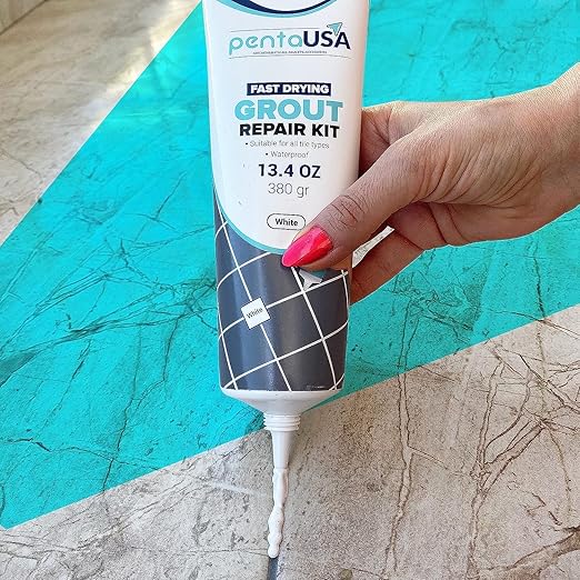 Tile Grout Repair Kit - White - Premixed Acrylic Sanded Grout, Waterproof Formula, Bathroom & Shower Grout Repair, with Plastic Applicator, 13.4 oz / 380 g / 0.84 lb