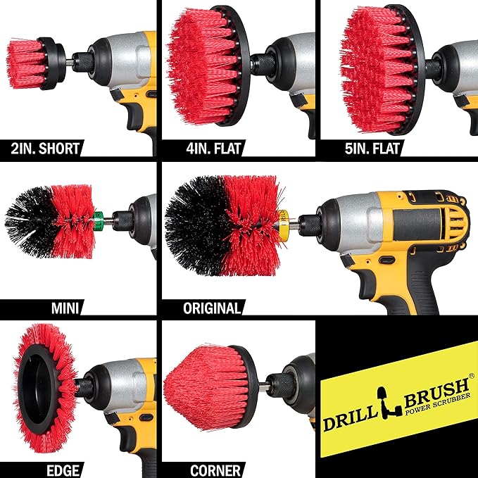 Drill Brush Power Scrubber by Useful Products - Stainless Steel Cleaner - Wood & Concrete Cleaner - Floor & Deck Scrub Brush Set