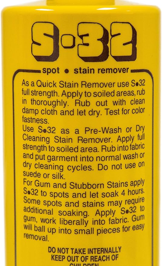 S-32 Spot Stain Remover, Safely Removes Stubborn Spots and Stains, Commercial Use, Household Needs, 15.2 Ounces, 4 Pack