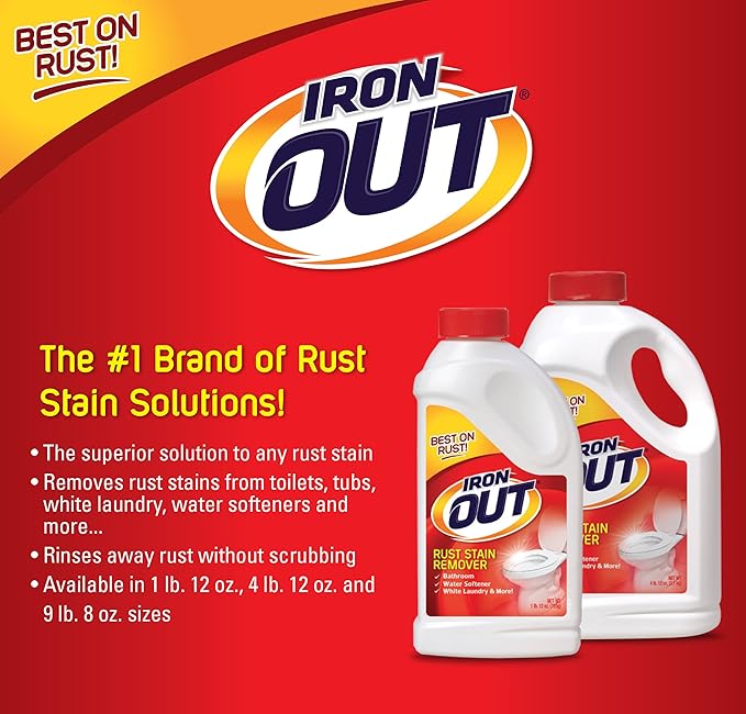 Iron OUT Powder Rust Stain Remover, Remove and Prevent Rust Stains in Bathrooms, Kitchens, Appliances, Laundry, and Outdoors, 1 Pound 12 Ounce, Pack of 6