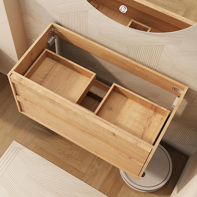 eclife 36" Floating Bathroom Vanity Sink Combo, Wall Mounted Modern Minimalist Storage Cabinet with 2 Drawers, Exclude Sink, Faucet & Drain, Natrual