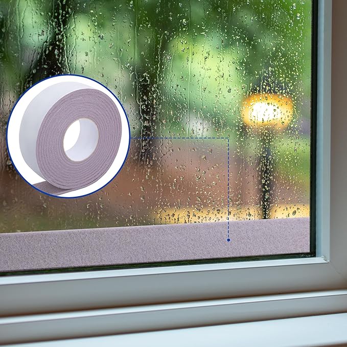 3 Roll 16.4Ft x 2Inch Window Condensation Prevention Absorber, 5mm Thick Condensation Water Moisture Absorber Tape, Reusable Beige Window Condensation Absorber Strips to Prevent Condensation