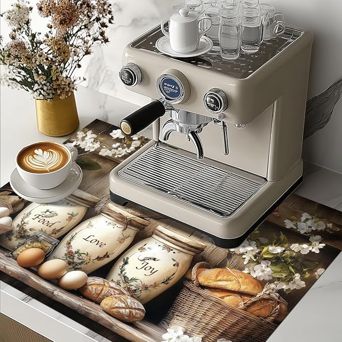 Stove Top Cover for Electric 28x20 Inch Diatomite Stovetop Covers with Food Love Joy Canister Art Heat Resistant Kitchen Stove Top Cover Coffee Mat Protector for Sink or Dishes