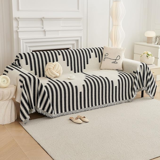 HAOMAIJIA Boho Sofa Covers for 3 Cushion Couch - Pet Friendly Soft Thick Non Slip Cover for Dogs - Washable Sectional L Shape Furniture Protector (Black, 71"x134")