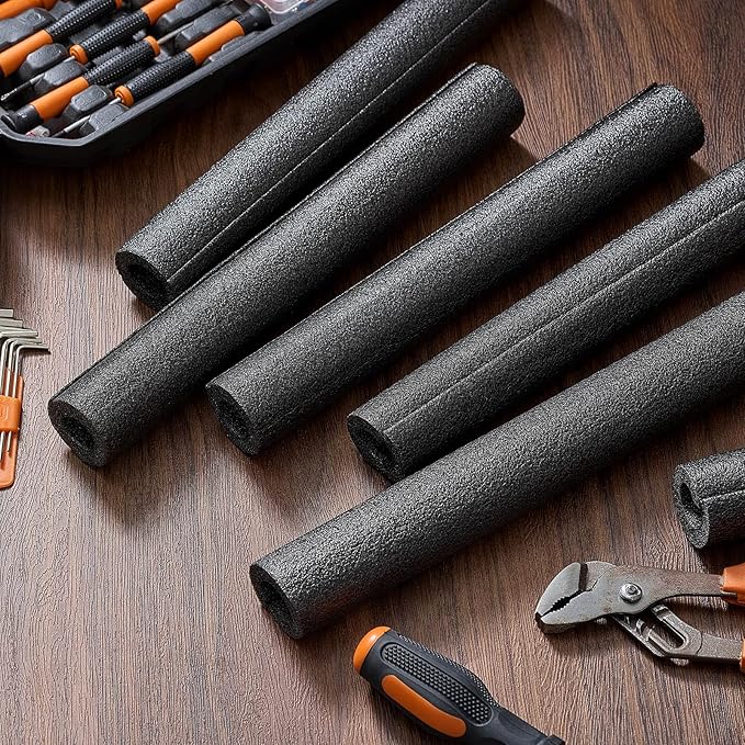 Amylove 12 Pcs 1 Feet Foam Pipe Insulation Foam Tube Insulating Water Pipe Pool Swim Noodles Pre Slit Heat Preservation Pipes Covers for Tubing Outdoor Winter Freeze Protection(Black, 3/4 Inch)