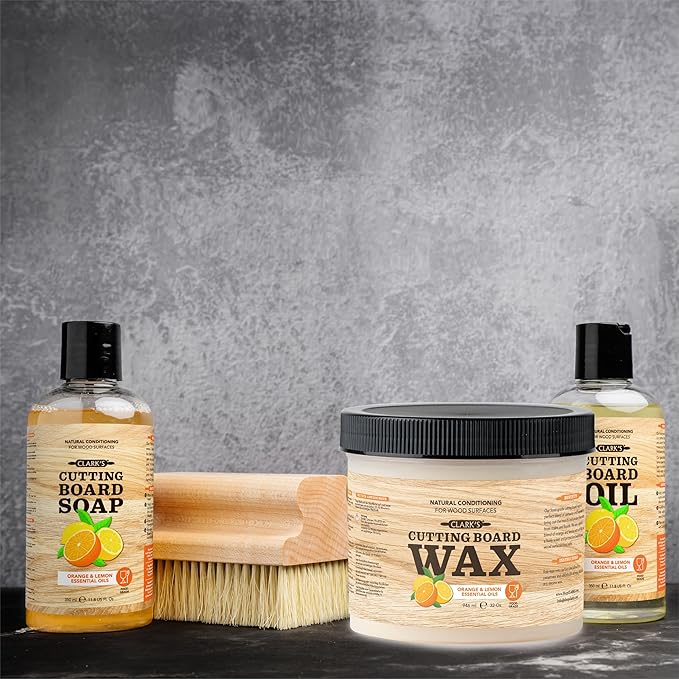 CLARK'S Cutting Board Wax Food Grade - All Natural Butcher Block Conditioner for Wooden Kitchen Utensils - Food Grade Beeswax for Cutting Board (32 Oz, Lemon & Orange)