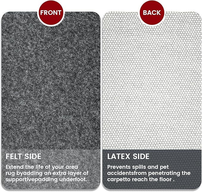 Waterproof Rug Pad, 7x10 ft Area Rug Non-Slip Carpet Pad, 1/4" Thick Non-Slip Rug Pads for All Floors and Finishes, Felt Pad for Hardwood Floors, Keeps Carpets in Place Soft and Safe