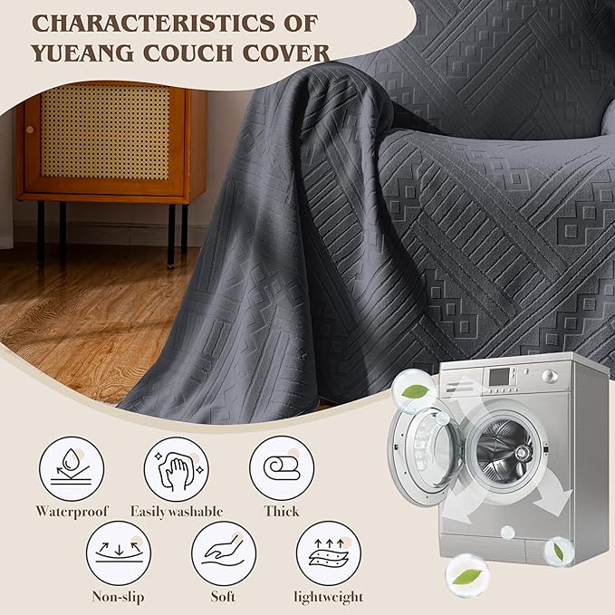 Waterproof Recliner Chair Covers, Anti-Slip Reclining Chair Covers, Pet-Friendly, Washable, Durable and Breathable Couch Covers – Reversible Design for Sofa Protection(71x71in/Dark Grey)