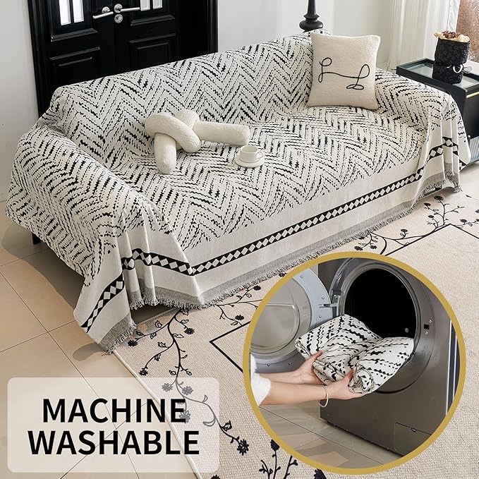 HAOMAIJIA Non Slip Couch Cover Sofa Covers for 3 Cushion Couch Washable sectional Couch Covers for Dogs pet Furniture Protector Couch Cover Blanket for Living Room (MR-Black, 71"x118")