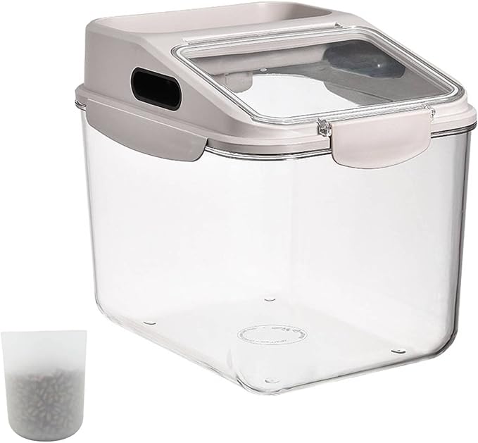 Fhiny airtight dog food storage container 5.5LB translucent sealed bucket for dry pet food organization