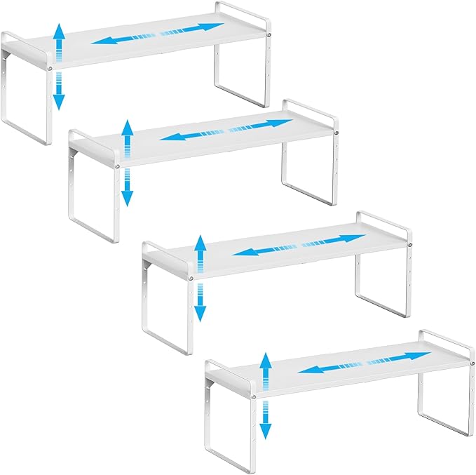 Expandable countertop shelf organizer set of 4 adjustable kitchen counter storage shelves stackable heavy duty space saver