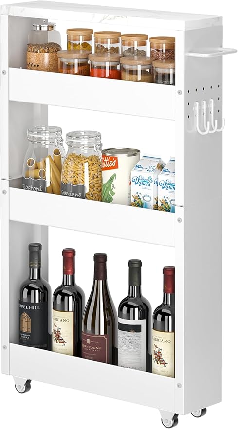 Slim 4-tier rolling storage cart with wheels and handle for kitchen bathroom and laundry room narrow spaces