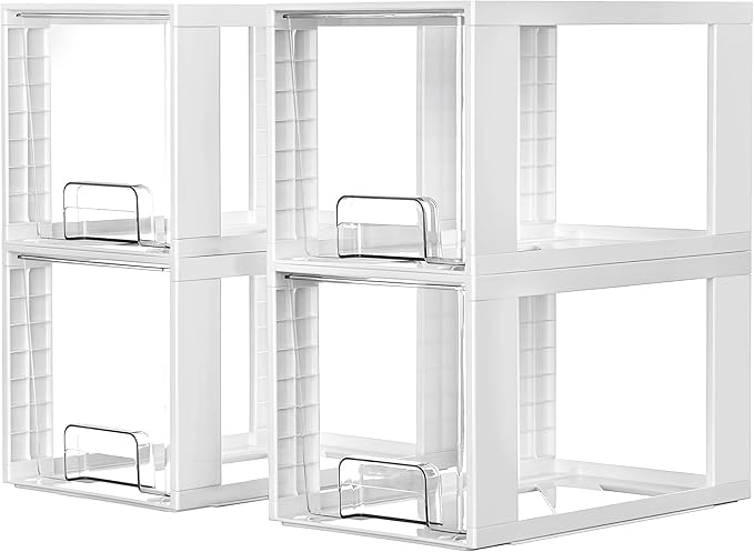 White stackable storage drawers 4-pack acrylic bathroom closet under-sink organizer for kitchen pantry makeup medicine
